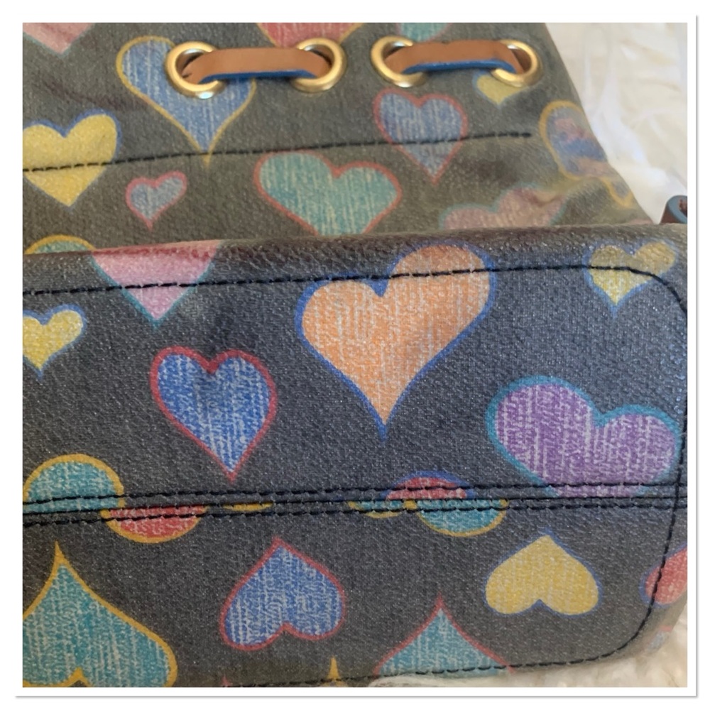 Dooney & Bourke Vintage Y2K Tiny Tassel Scribble Hearts Tote Multicolor - Picture 8 of 12